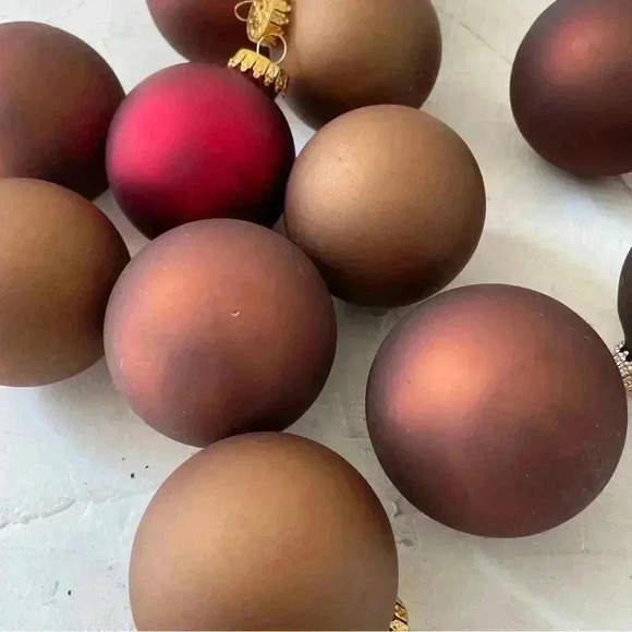 BROWN COFFEE RED MATTE IN GLASS CHRISTMAS ORNAMENT DECORATION 13 PCS - Picture 5 of 9